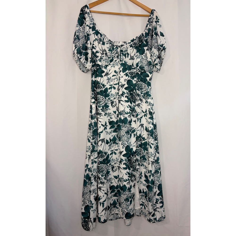 Baltic Born Cadence Midi Dress Green White Floral Bird Print Large Boho Guest